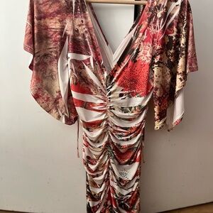 Trac Multicolor Ruched Dress with Kimono Sleeves Size S